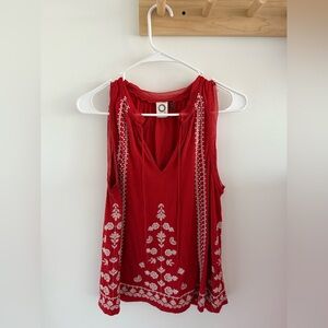 Anthropologie embroidered red sleeveless top size small